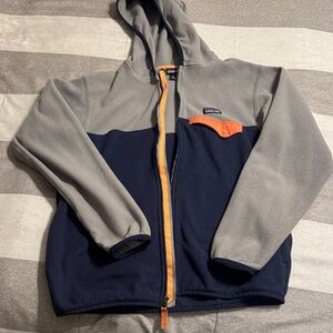 Patagonia Kids Gray and Navy Hoodie with Orange Accents